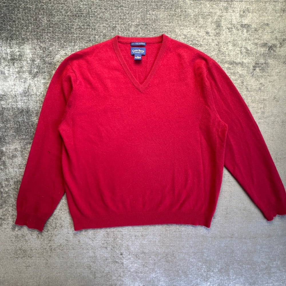 Club Room By Charter Club Sweater Mens XL Red 100% Fine Cashmere Pullover V-Neck